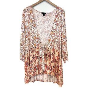 Torrid White & Peach Orange Floral Tie Front Top - Size 4X
